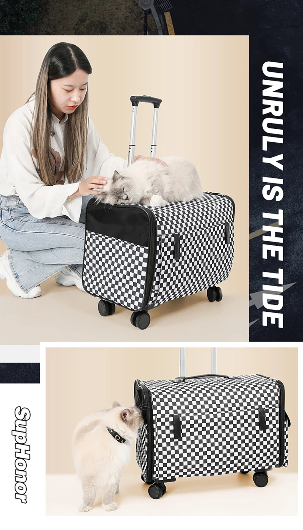 Sac de Transport à Roulettes Pour 2 Chats